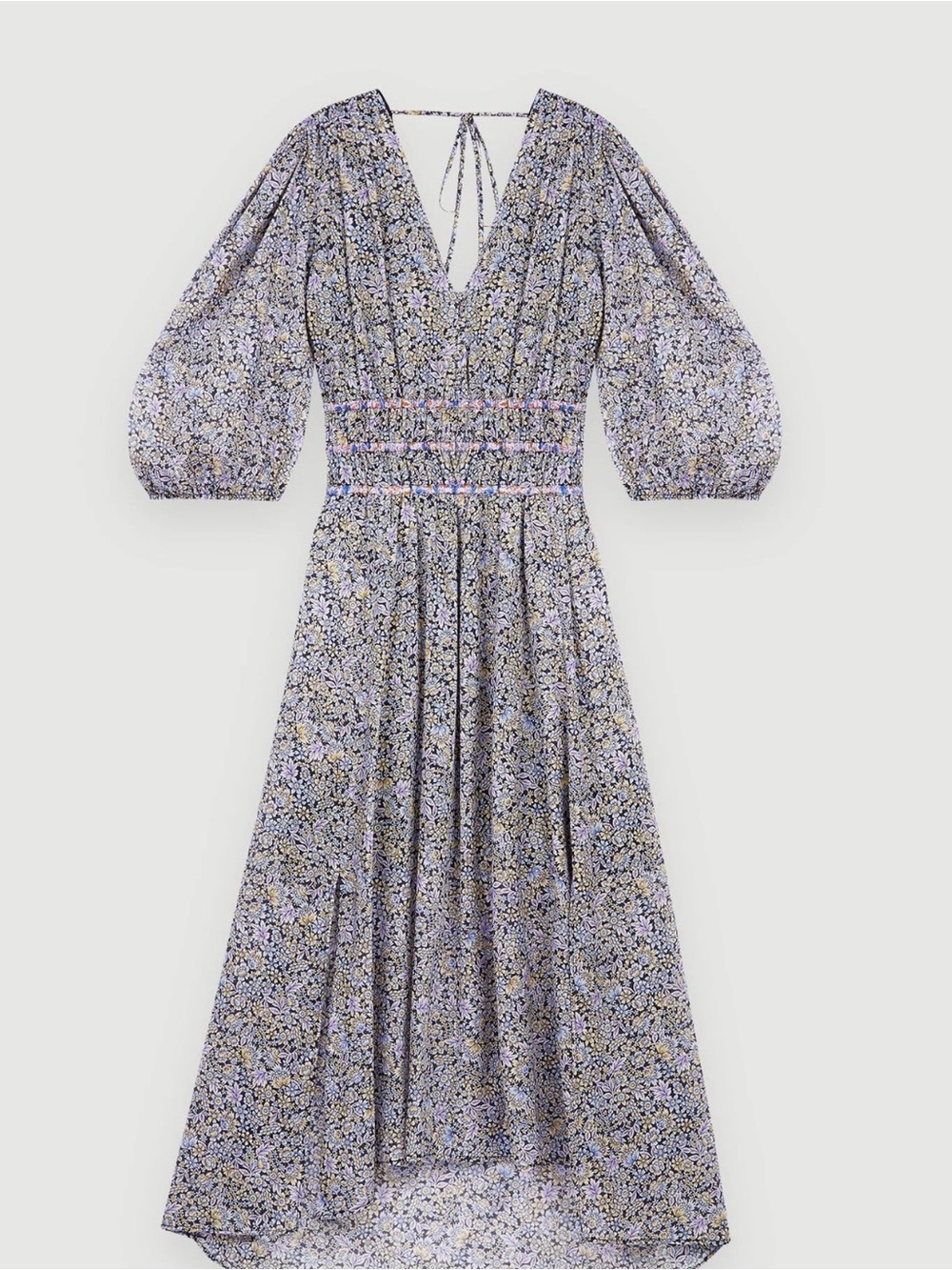 Maje Floral Maxi Dress with Puff Sleeves
